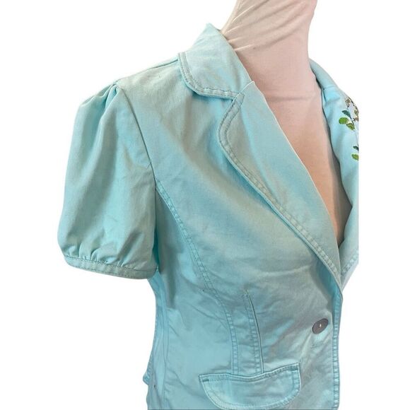 Live A Little Aqua Blue Embroidered Rhinestone Lightweight Jacket Size Medium - Picture 5 of 15